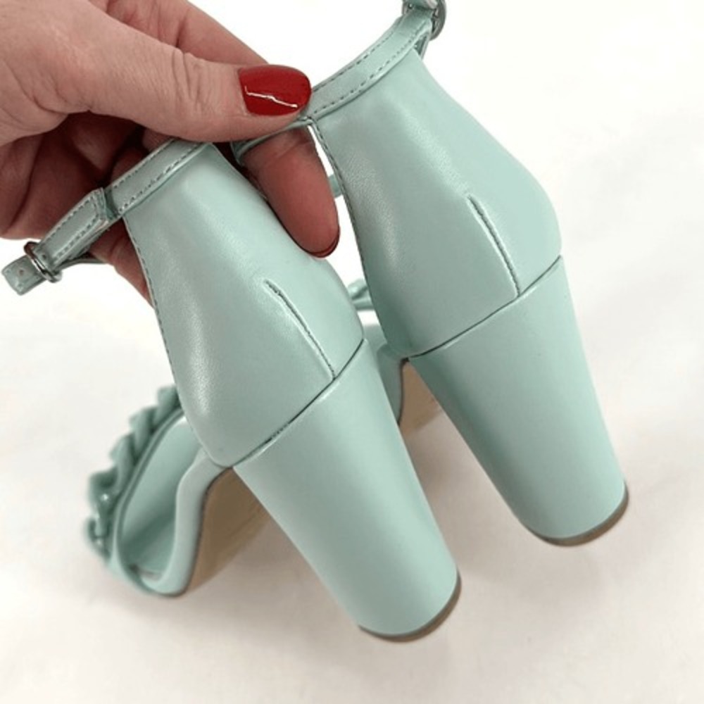 NWOT Nine West Womens Mindful Chain Square‎ Toe Heeled Sandals Mint Green Size 8 - Picture 6 of 12